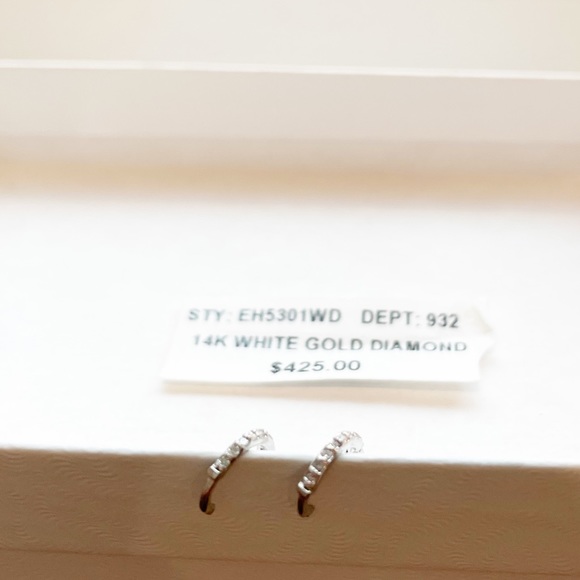 SALEπ€ Last One! Real Diamond 14k White Gold Huggie earring - Picture 8 of 17